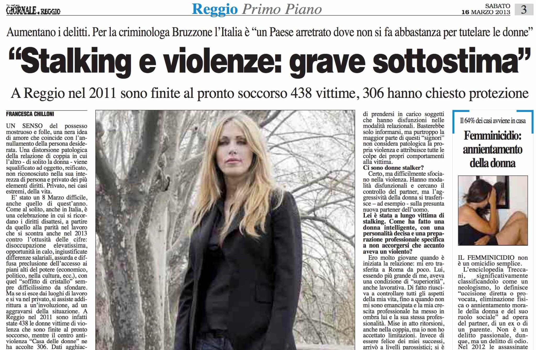 Segnaliamo Un Intervista Di Roberta Bruzzone Su Il Giornale Di Reggio In Tema Di Stalking E